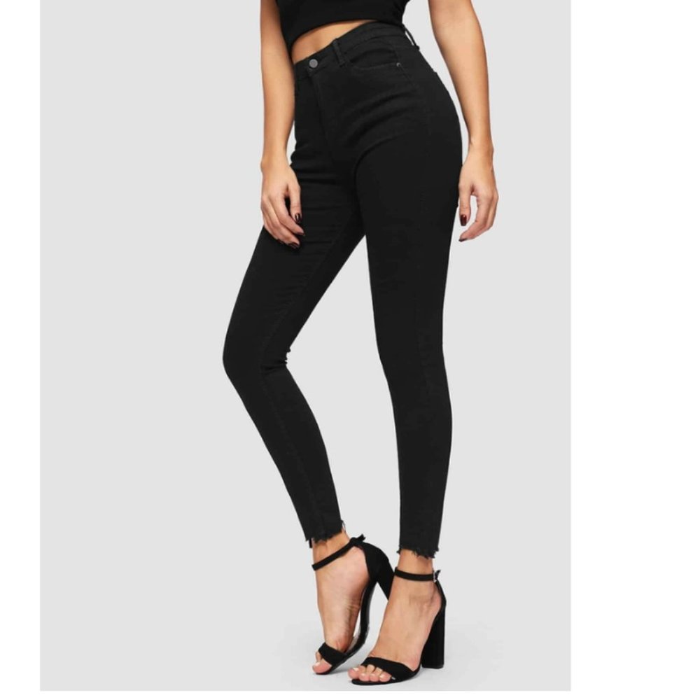 Raw Hem Black Skinny Jeans